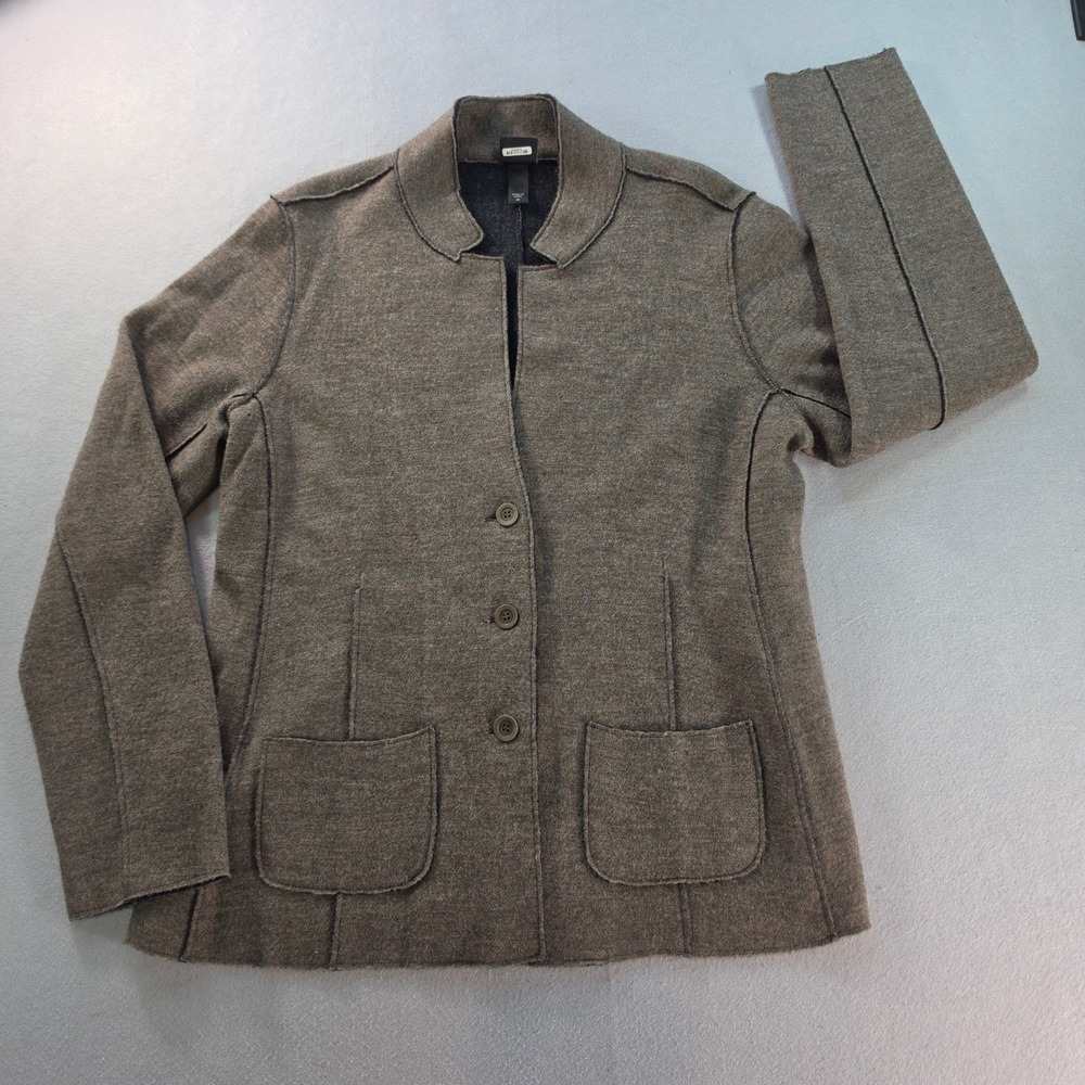Eileen Fisher Merino Wool Cardigan Jacket M Brown Quiet Luxury Minimalist